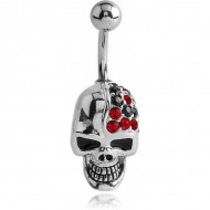 RHODIUM PLATED BRASS JEWELLED NAVEL BANANA - SKULL PIERCING