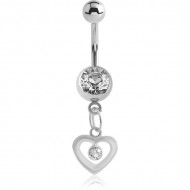 SURGICAL STEEL JEWELED NAVEL BANANA WITH DANGLING CHARM - HEART