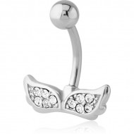 RHODIUM PLATED BRASS JEWELED NAVEL BANANA PIERCING