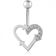 RHODIUM PLATED BRASS JEWELED NAVEL BANANA PIERCING