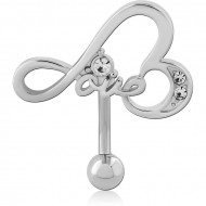 RHODIUM PLATED BRASS JEWELED NAVEL BANANA PIERCING