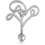 RHODIUM PLATED BRASS JEWELED NAVEL BANANA PIERCING