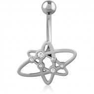 RHODIUM PLATED BRASS JEWELED NAVEL BANANA PIERCING