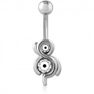 RHODIUM PLATED BRASS JEWELED NAVEL BANANA PIERCING