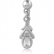 RHODIUM PLATED BRASS JEWELED NAVEL BANANA PIERCING