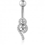 RHODIUM PLATED BRASS JEWELED NAVEL BANANA PIERCING