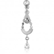 RHODIUM PLATED BRASS JEWELED NAVEL BANANA PIERCING