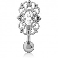 RHODIUM PLATED BRASS JEWELED NAVEL BANANA PIERCING