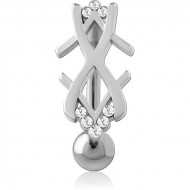 RHODIUM PLATED BRASS JEWELED NAVEL BANANA PIERCING