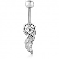 RHODIUM PLATED BRASS JEWELED NAVEL BANANA PIERCING