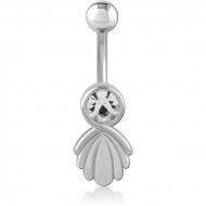 RHODIUM PLATED BRASS JEWELED NAVEL BANANA PIERCING