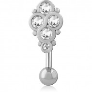 RHODIUM PLATED BRASS JEWELED NAVEL BANANA PIERCING