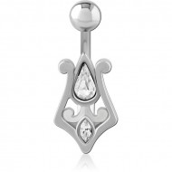 RHODIUM PLATED BRASS JEWELED NAVEL BANANA PIERCING