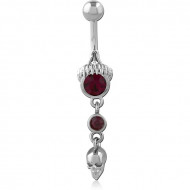 RHODIUM PLATED BRASS JEWELED NAVEL BANANA PIERCING