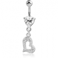 RHODIUM PLATED HEART JEWELED FASHION NAVEL BANANA WITH HEART CHARM