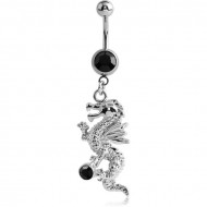 SURGICAL STEEL jewelled NAVEL BANANA WITH DANGLING CHARM - DRAGON PIERCING