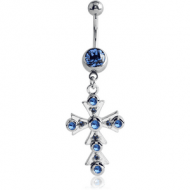 SURGICAL STEEL JEWELLED NAVEL BANANA WITH DANGLING CHARM - CROSS