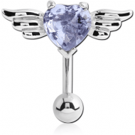 RHODIUM PLATED HEART JEWELLED WINGED REVERSE FASHION NAVEL BANANA