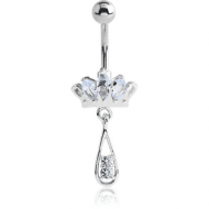 RHODIUM PLATED JEWELLED CROWN FASHION NAVEL BANANA WITH CHARM