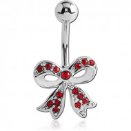 RHODIUM PLATED BRASS JEWELLED NAVEL BANANA - BOW PIERCING