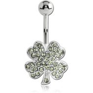 RHODIUM PLATED BRASS JEWELLED NAVEL BANANA - CLOVER