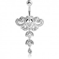 RHODIUM PLATED BRASS CRYSTALINE VALUE JEWELED NAVEL BANANA - DROPS PIERCING