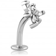 SURGICAL STEEL CURVED LABRET WITH JEWELED ATTACHMENT - FLOWER