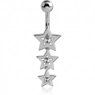 RHODIUM PLATED JEWELLED STAR FASHION DANGLE NAVEL BANANA PIERCING