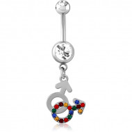 RHODIUM PLATED DOUBLE JEWELED NAVEL BANANA PIERCING