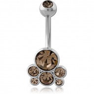 RHODIUM PLATED DOUBLE JEWELED NAVEL BANANA PIERCING