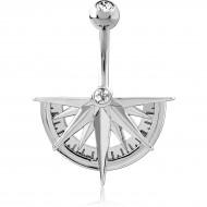 RHODIUM PLATED DOUBLE JEWELED NAVEL BANANA