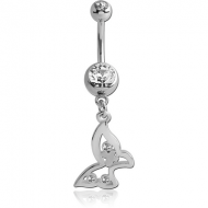 SURGICAL STEEL DOUBLE JEWELED NAVEL BANANA WITH BUTTERFLY CHARM