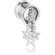 SURGICAL STEEL DOUBLE FLARED TUNNEL WITH CHAIN STAR CHARMS PIERCING