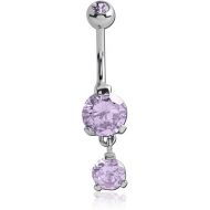 SURGICAL STEEL TRIPLE HEART CZ DOUBLE JEWELLED DANGLE NAVEL BANANA