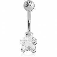 SURGICAL STEEL FLOWER 8MM CZ DOUBLE JEWELED NAVEL BANANA