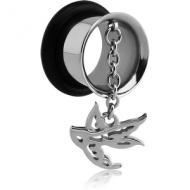 SURGICAL STEEL SINGLE FLARED TUNNEL WITH BIRD CHARM PIERCING