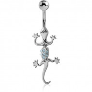 SURGICAL STEEL JEWELLED MOVING SEGMENTS LIZARD NAVEL BANANA PIERCING