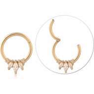 GOLD PVD 18K COATED SURGICAL STEEL HINGED SEGMENT RING MARQUISE CLUSTER WITH TRIANGLE CHARM