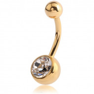 GOLD PVD 18K COATED SURGICAL STEEL VALUE JEWELED NAVEL BANANA