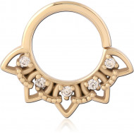 GOLD PVD 18K COATED SURGICAL STEEL SEAMLESS RING PETAL FAN WITH GEMS