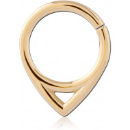 GOLD PVD 18K COATED SURGICAL STEEL HINGE SEGMENT RING TEARDROP CUTOUT
