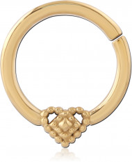 GOLD PVD 18K COATED SURGICAL STEEL HINGE SEGMENT RING BEADED HEART
