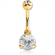 GOLD PVD 18K COATED SURGICAL STEEL ROUND 8MM CZ DOUBLE PREMIUM CRYSTAL JEWELED BANANA