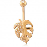 GOLD PVD 18K COATED SURGICAL STEEL DOUBLE JEWELED NAVEL BANANA