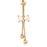 GOLD PVD 18K COATED SURGICAL STEEL JEWELLED BOW NAVEL BANANA