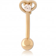 GOLD PVD 18K COATED SURGICAL STEEL NAVEL BANANA HEART SINGLE GEM