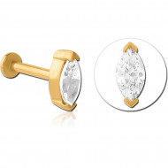 GOLD PVD 18K COATED SURGICAL STEEL INTERNAL LABRET PRONG MARQUISE GEM