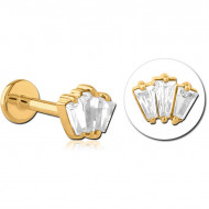 GOLD PVD 18K COATED SURGICAL STEEL INTERNAL LABRET TAPERED BAGUETTE TRIO