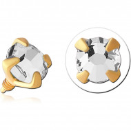 GOLD PVD 18K COATED SURGICAL STEEL ROUND PRONG SET JEWELED FOR 1.2MM INTERNALLY THREADED PINS