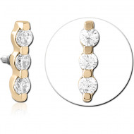 GOLD PVD 18K COATED SURGICAL STEEL INTERNALLY THREADED TOP TRIPLE ROUND GEM BAR